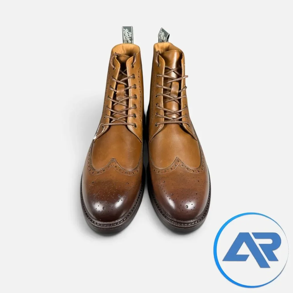 NEW Polo Ralph Lauren Asher Leather Wingtip Dress Boots Brown Men's Size 10.5
